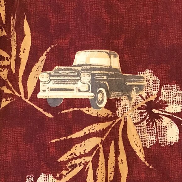 Puritan Hawaiian Shirt Red Old Pickup Trucks Large Short Sleeve Button Up Cotton - Picture 1 of 9